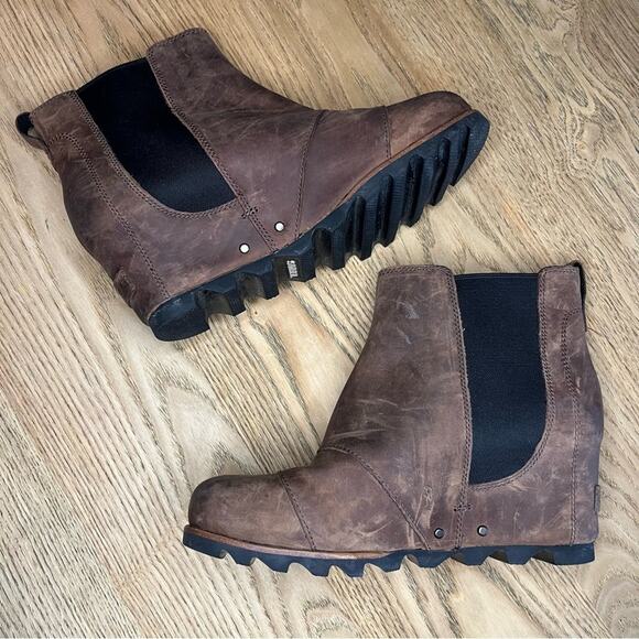 Sorel Lea Wedge Waterproof Elk Brown Leather Boots Rain Winter Women’s Size 8.5 - Picture 9 of 11